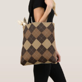 Sac fourre-tout beige marron à motif argyle (De près)