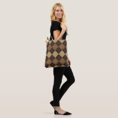 Sac fourre-tout beige marron à motif argyle (Sur le modèle)