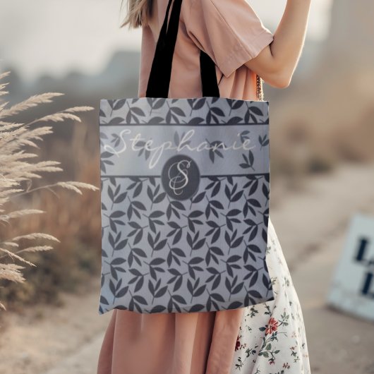 Sac fourre-tout bleu botanique moderne Monogramme