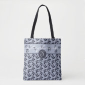 Sac fourre-tout bleu botanique moderne Monogramme (Devant)