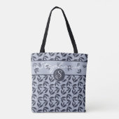 Sac fourre-tout bleu botanique moderne Monogramme (Dos)