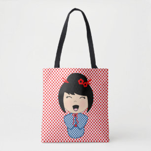 Sac fourre-tout bleu poupée Kokeshi