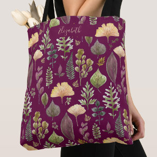 Sac fourre-tout bordeaux à motif de feuilles d'aut