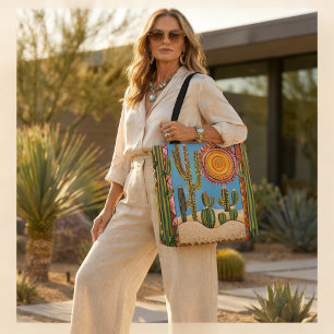 Sac fourre-tout cactus du désert avec soleil color