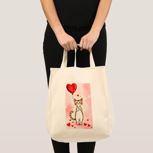 Sac fourre-tout Chat Amour Cœurs rouges (Devant (produit))