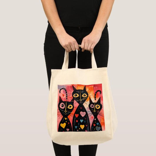 Sac fourre-tout Chat Amour Cœurs rouges (Devant (produit))