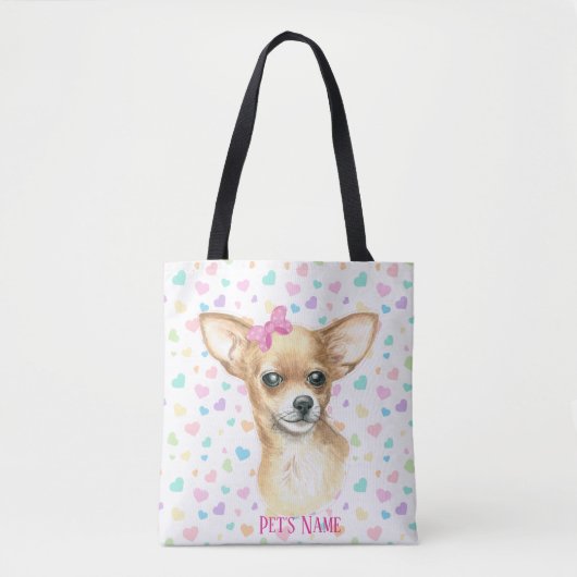Sac fourre-tout Chihuahua en Bow rose personnalisé (Devant)