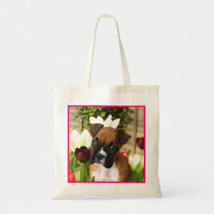 Sac fourre-tout chiot boxer dans les tulipes