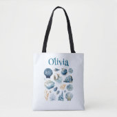Sac fourre-tout Coquillage Bleu – Nom personnalisé (Devant)