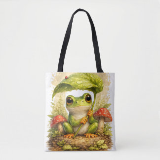 Sac fourre-tout Cute Frog Feuille Parapluie Kawaii