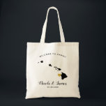 Sac Fourre-tout d'accueil de mariage de<br><div class="desc">Sac de cadeau d'accueil de week-end de mariage pour hors des invités de ville à votre mariage,  comportant l'image d'Hawaï,  avec le coeur d'or.  Remplissez fourre-tout de vos sucreries préférées.</div>