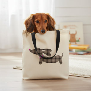 Sac fourre-tout Dachshund Wiener Dog Gris Plaid