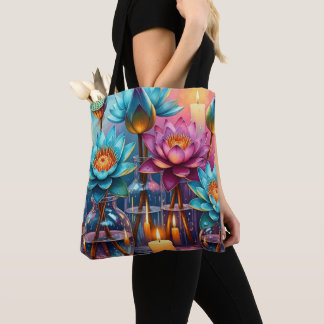 Sac fourre-tout d'aquarelle de Lotus en fleurs - A