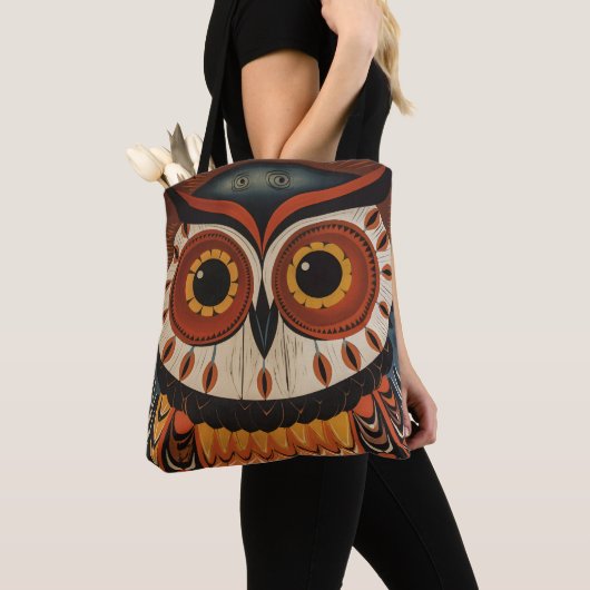 Sac fourre-tout d'art ethnique Owl Face (De près)