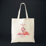 Sac fourre-tout de bienvenue de Pink Flamants rose<br><div class="desc">Conçu spécialement pour les mariages de destination, la plage ou les mariages tropicaux, accueillez vos invités avec ce sac d'accueil flamand. Mais fait un beau cadeau pour les femmes de chambre ou les invités hors de la ville. Remplissez de petites choses que vos voyageurs fatigués apprécieront. Le design comporte une...</div>