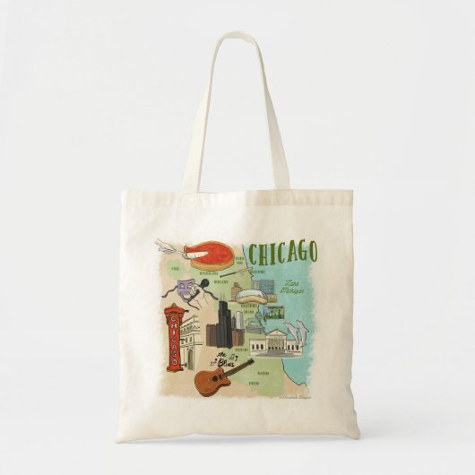 Sac fourre-tout de carte de Chicago illustré (Devant)