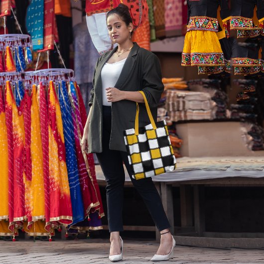 Sac fourre-tout de chèques monochromes jaunes