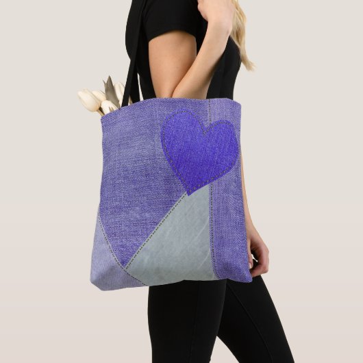 Sac fourre-tout de coeur pourpre Denim (De près)