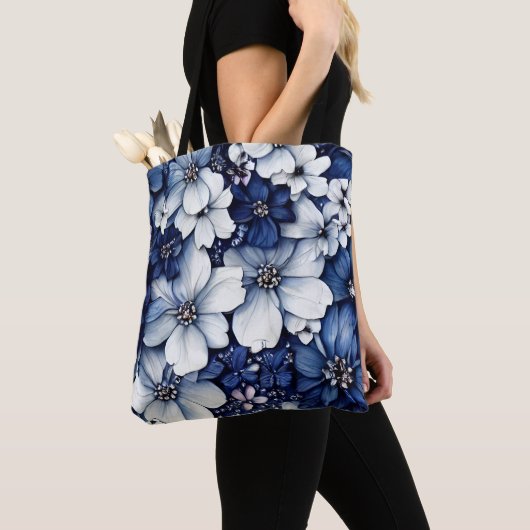 Sac fourre-tout de fleurs 3d bleu pour femmes et f (De près)