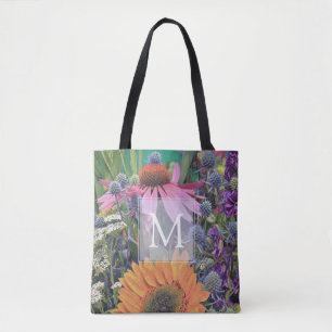 Sac fourre-tout de fleurs de monogrammes colorés