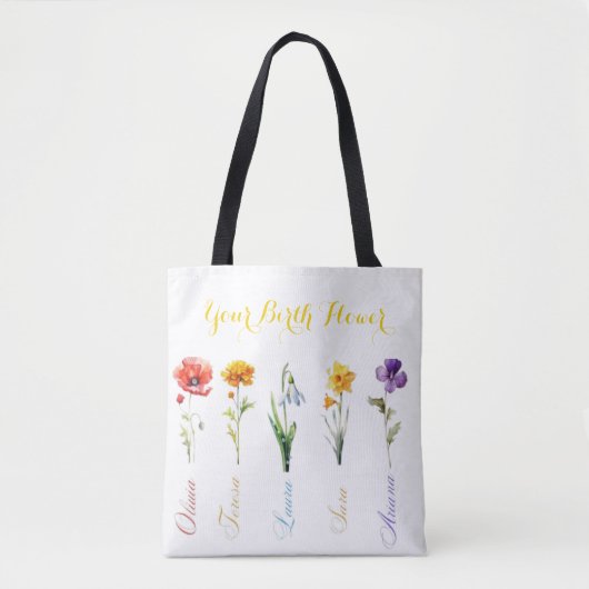 Sac fourre-tout de fleurs du mois de naissance (Devant)