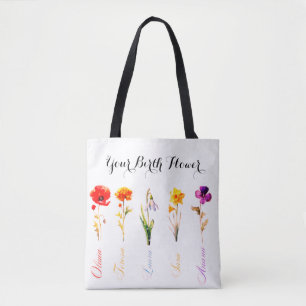Sac fourre-tout de fleurs du mois de naissance