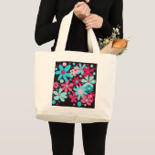 Sac fourre-tout de fleurs funky bleu et rose. (Devant (produit))