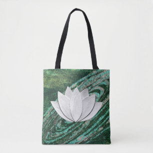 Sac fourre-tout de galaxie verte à fleurs Lotus