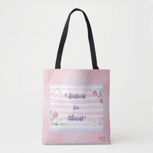 Sac fourre-tout de la Bible rose et blanc "Soeurs  (Devant)