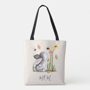 Sac fourre-tout de lapin monogramme blanc