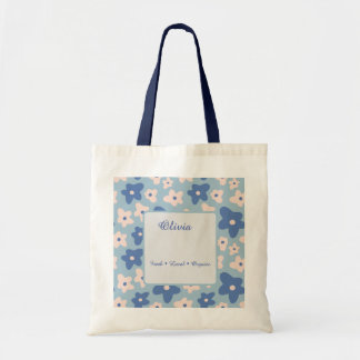 Sac fourre-tout de marché floral bleu personnalisé