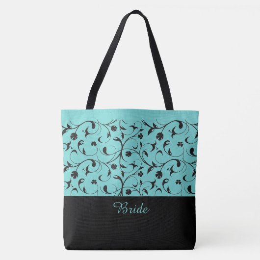 Sac fourre-tout de mariée Aqua et rouleaux noirs (Devant)