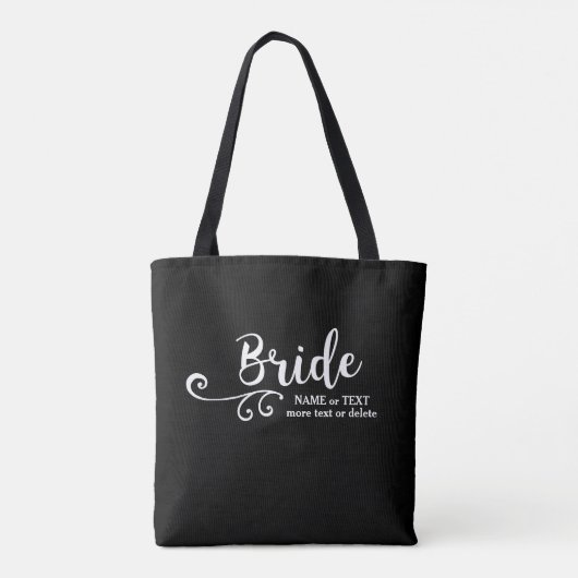 Sac fourre-tout de mariée | Chic noir blanc script (Dos)