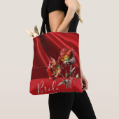 Sac fourre-tout de mariée floral rouge et marron (De près)