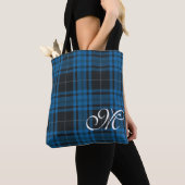 Sac fourre-tout de monogramme bleu plaid (De près)