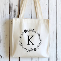 Sac fourre-tout de monogramme de couronne florale 