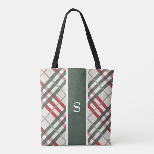 Sac fourre-tout de monogramme en Tartan rouge beig (Dos)
