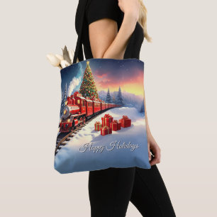 Sac fourre-tout de Noël arbre train rouge vacances