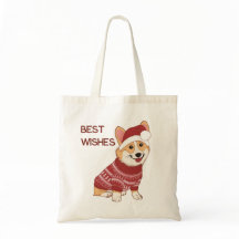 Sac fourre-tout de Noël Corgi en pull rouge
