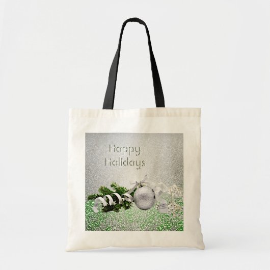 Sac fourre-tout de Noël de l'ornement d'argent bla (Devant)