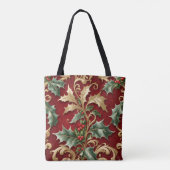 Sac fourre-tout de Noël rouge Feuilles Gold Green (Dos)