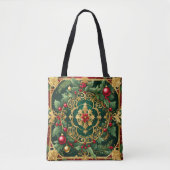 Sac fourre-tout de Noël Rouge Vert Or (Devant)