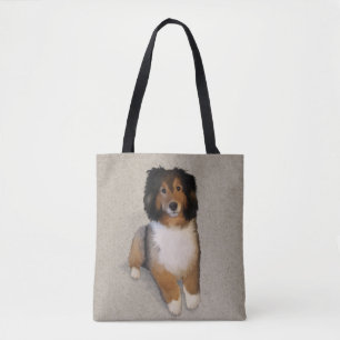Sac fourre-tout de portrait de chien Sheltie mix