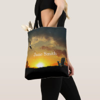 Sac fourre-tout de prairie gris du coucher du sole