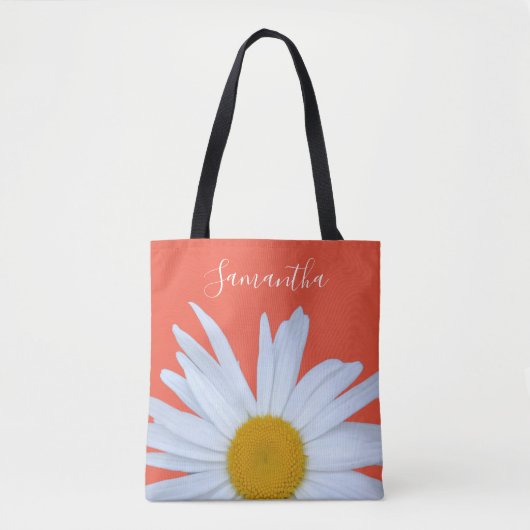 Sac fourre-tout de script blanc orange Daisy (Devant)
