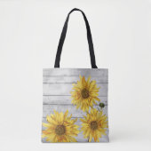 Sac fourre-tout de tournesols en bois blanc rustiq (Devant)
