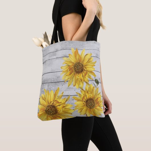 Sac fourre-tout de tournesols en bois blanc rustiq (De près)