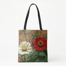 Sac fourre-tout de Zinnia blanche et de Zinnia rou