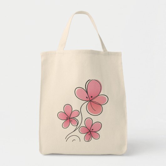 Sac fourre-tout d'épaule naturel avec 3 fleurs ros (Devant)