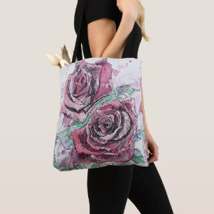 Sac fourre-tout d'épicerie Floral Roses de l'aqua